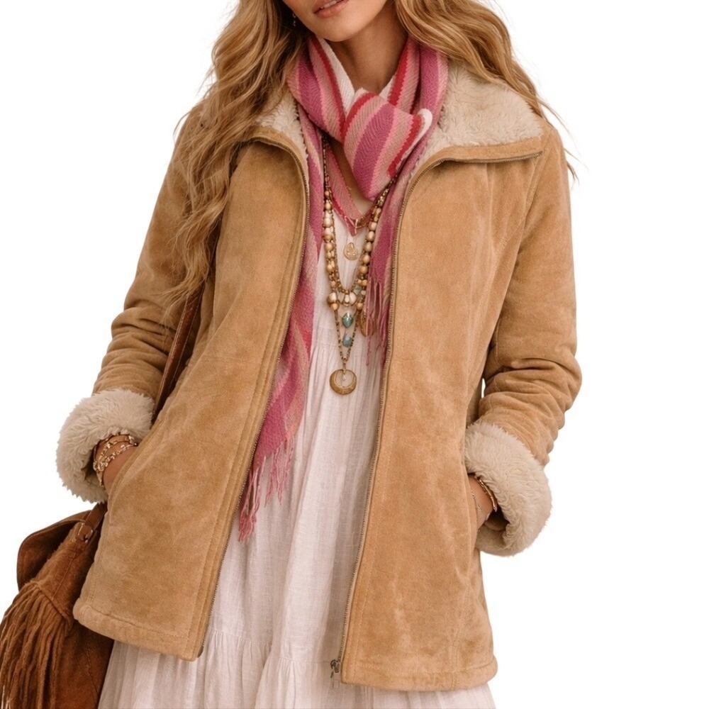 Avanti Vintage 90s Retro Pennylane Shearling Camel Leather Suede Coat